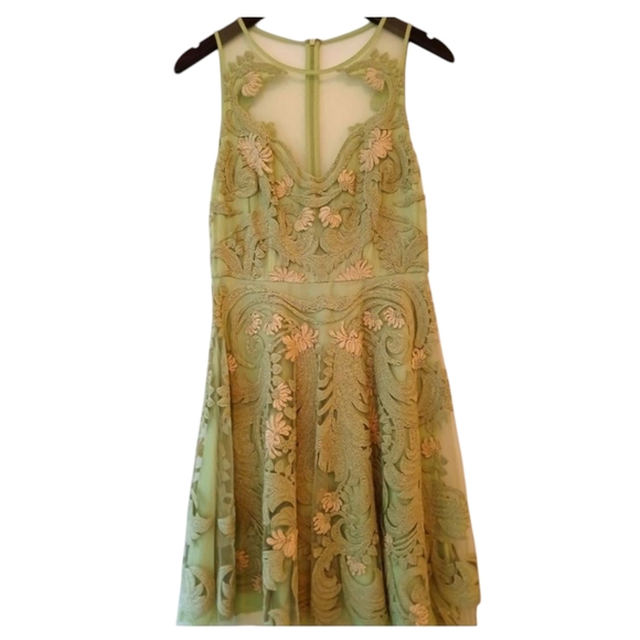 Pankaj & Nidhi Anthropologie Pink & Green Lace Sheer Whimsy Fairycore Dress-4 - Picture 1 of 16